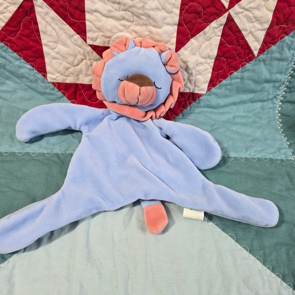 Green Sprouts Blue Lion Plush Lovey Security Blanket Flat Baby Toy Lovie